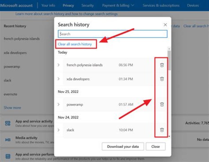 How do I delete my search history?