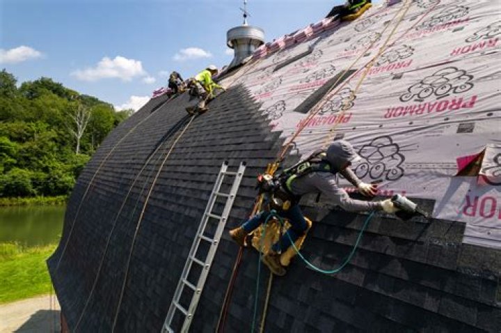 What do roofers use for fall protection?
