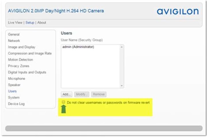 What is the default password for Avigilon cameras?