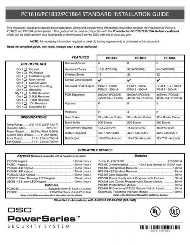 What is the installation guide for the powerseries pc1616?