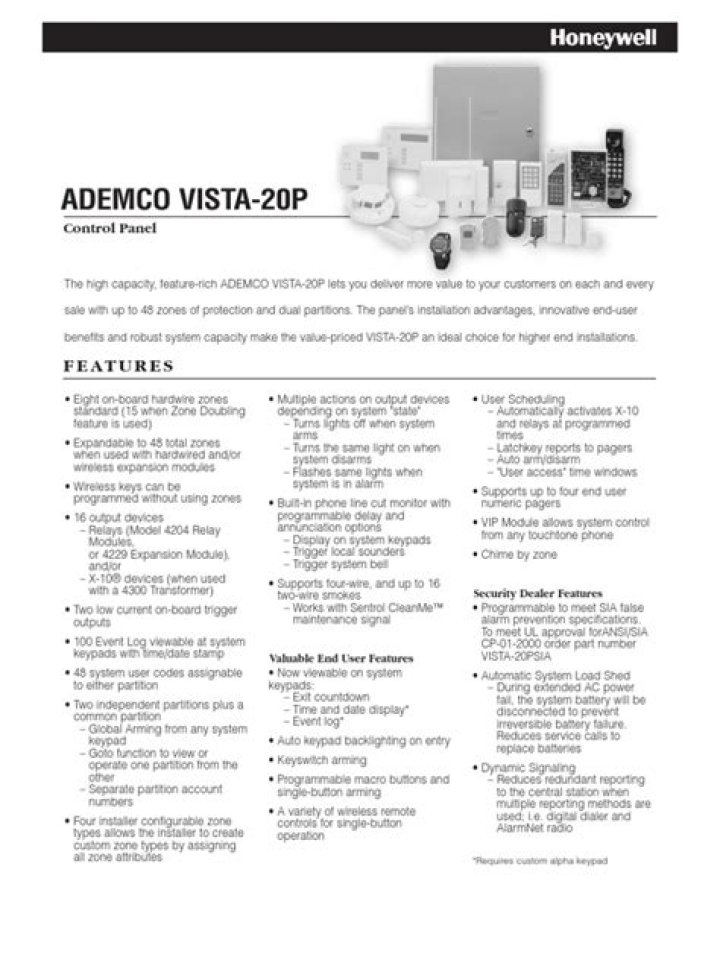 What kind of DC does the Ademco Vista 20p have?