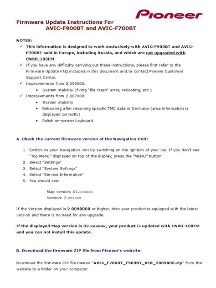 Which is the latest firmware for AVIC f900bt?